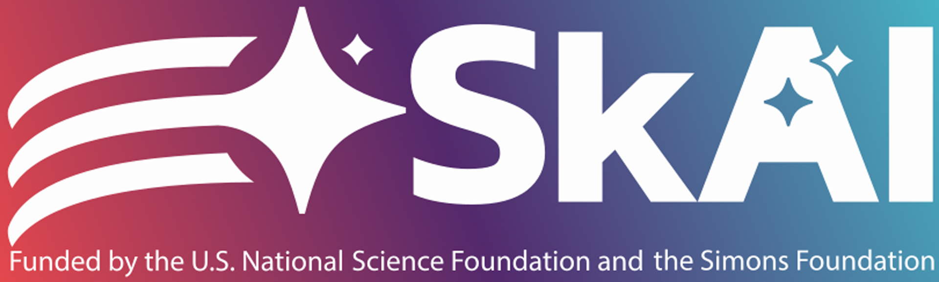 Logo for SkAI on top of a red, purple, and blue gradient background