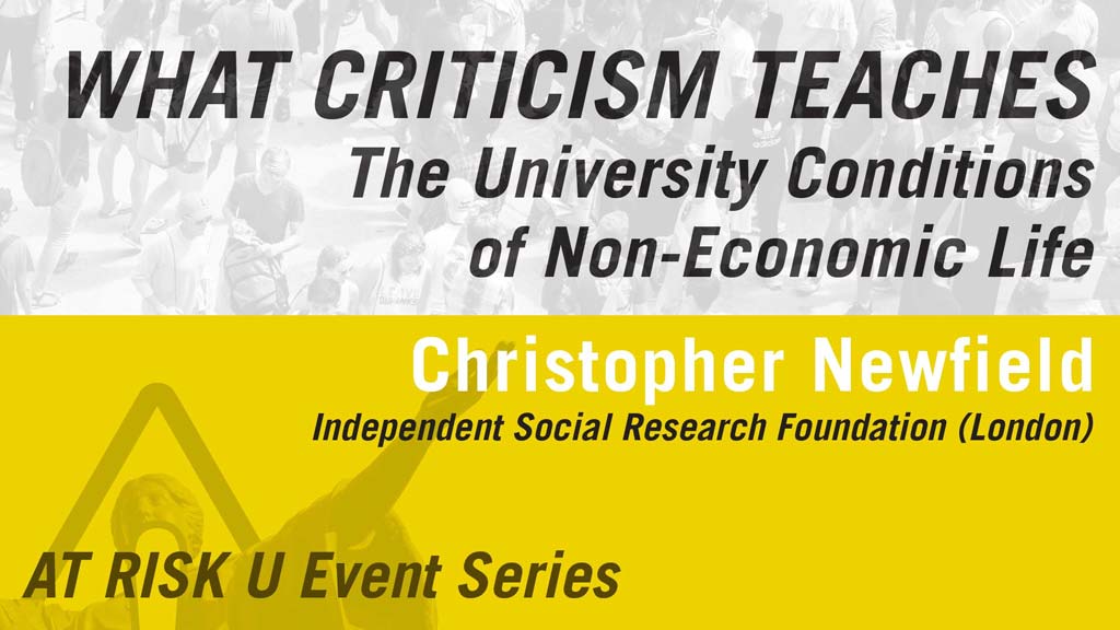 White and yellow graphic with event title and alma mater with exclamation point icon