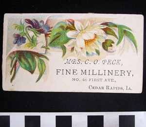 Thumbnail of Business Advertisement Card: Fine Millinery (1972.21.0061)
