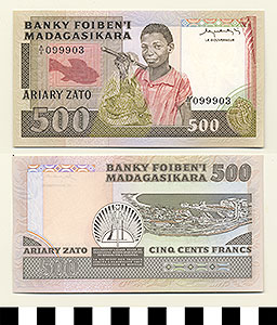 Thumbnail of Bank Note: Malagasy Republic, 500 Francs (1992.23.1004)
