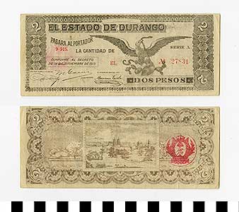 Thumbnail of Bank Note: Mexico, 2 Pesos (1992.23.1372)