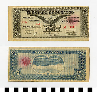 Thumbnail of Bank Note: Mexico, 5 Pesos (1992.23.1373)