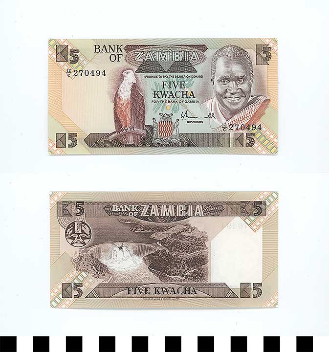 Thumbnail of Bank Note: Zambia, 5 Kwacha (1992.23.2360)