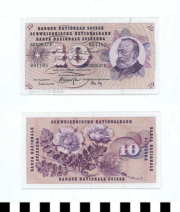 Thumbnail of Bank Note: Switzerland, 10 Francs (2011.17.0006)
