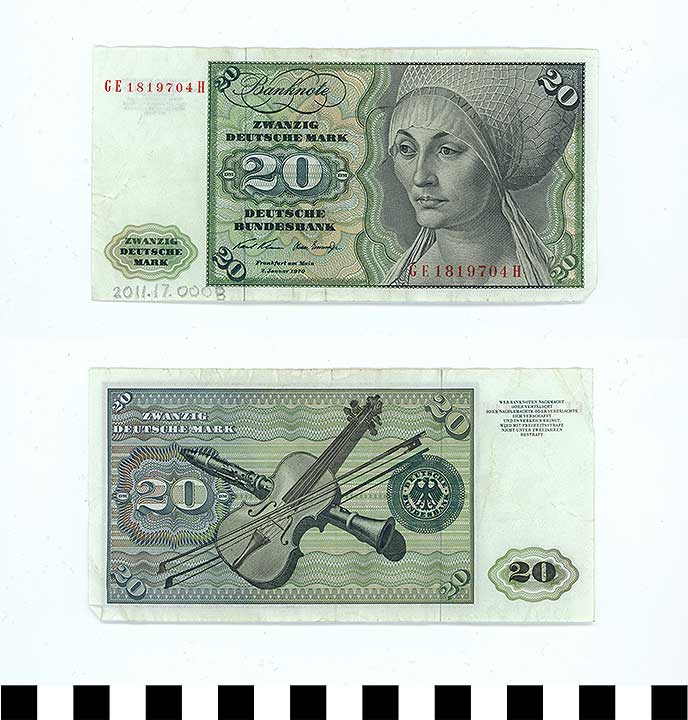 Thumbnail of Bank Note: Federal Republic of Germany, 20 Deutsche Mark (2011.17.0008)