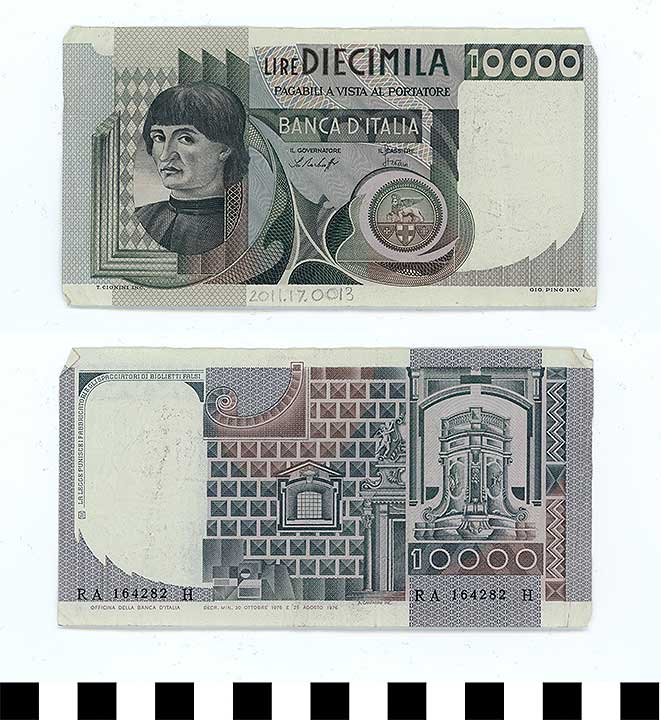Thumbnail of Bank Note: Italy, 10,000 Lire (2011.17.0013)