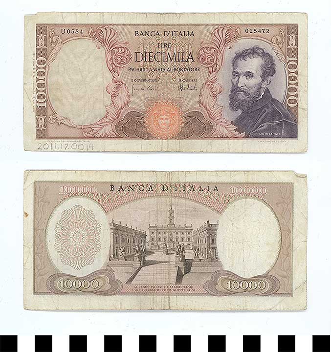 Thumbnail of Bank Note: Italy, 10,000 Lire (2011.17.0014)