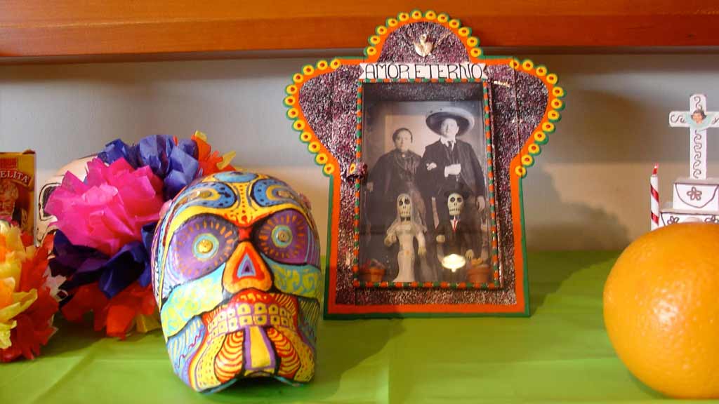 Day of the Dead craft: skulls, skeletons, and family photo for oferenda