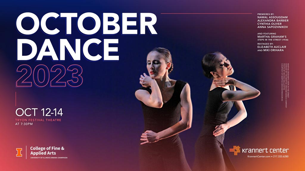 cut out images of two women dancing on a blue and orange gradient background with text relaying info in event posting
